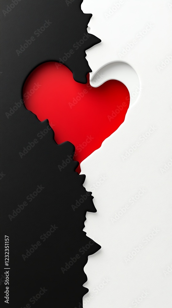 Couples  matching Valentine s cards, split heart design, 3D illustration