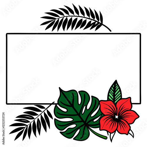 photo frame with flower and text place isolated on white background