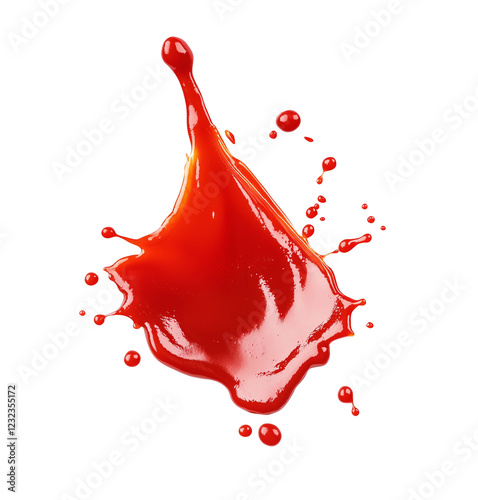 Splash of tomato ketchup sauce isolated on transparent background, PNG