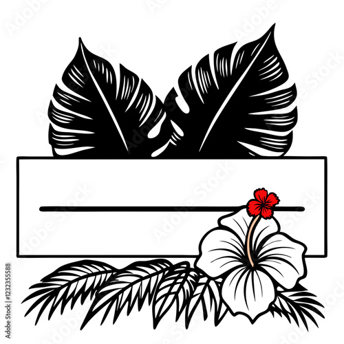 photo frame with flower and text place isolated on white background