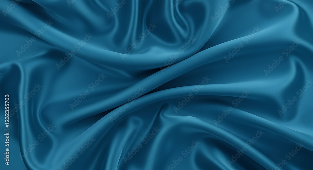 Fototapeta premium Blue wavy silk shiny background, grainy texture effect, poster background design. 