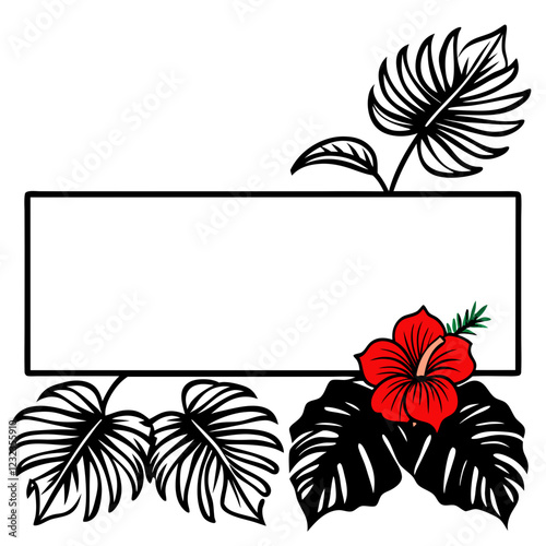 photo frame with flower and text place isolated on white background