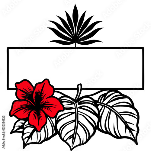 photo frame with flower and text place isolated on white background
