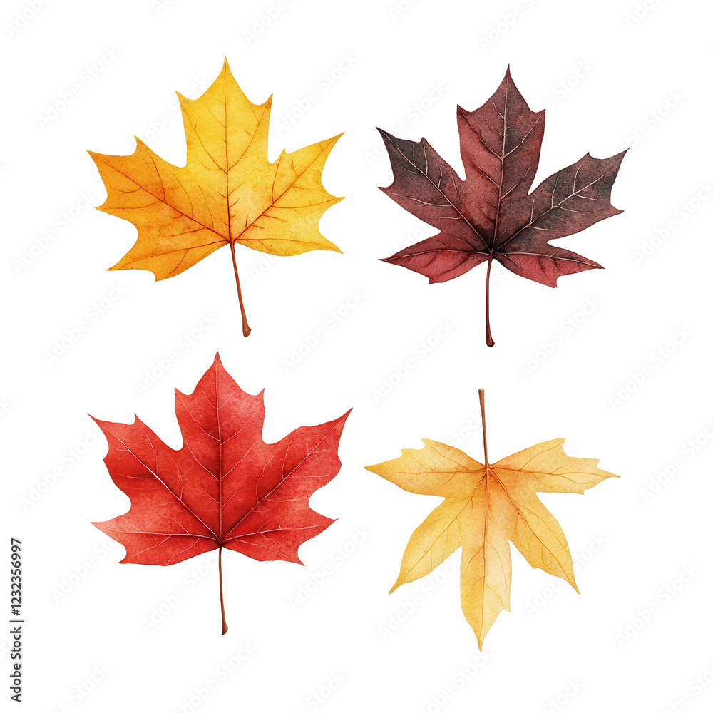 Colorful Fall Leaves in Various Shapes and Textures on White Background Colorful Fall Leaves in Various Shapes and Textures on White Background