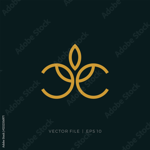 initial letter ambigram CC leaf flower logo