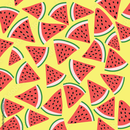 seamless vector pattern of slices of watermelon on a yellow background
