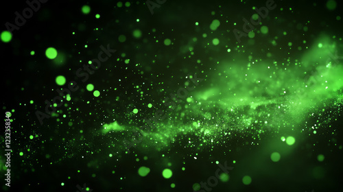  St. Patrick's Day background with glowing green particles flying around on a black background, a green color palette, emerald and lime colors