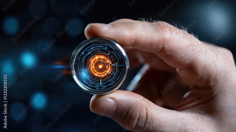 Close up of a hand holding a magnifying glass with the focused on the futuristic year 2025 This image represents the concept of business innovation technological advancement Close up of a hand holding a magnifying glass with the focused on the futuristic year 2025 This image represents the concept of business innovation technological advancement