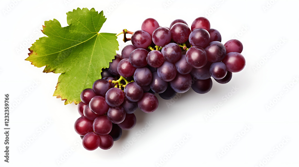 Fototapeta premium A bunch of grapes with a leaf on top