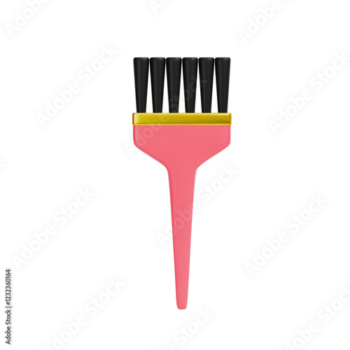 A rendering of a pink paint brush. A colorist's tool. Front view. Vector 3d illustration on isolated white background