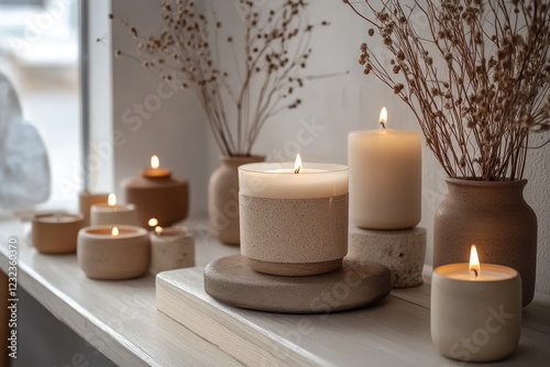 A chic, minimalist candle shop with handcrafted candles and stylish decor