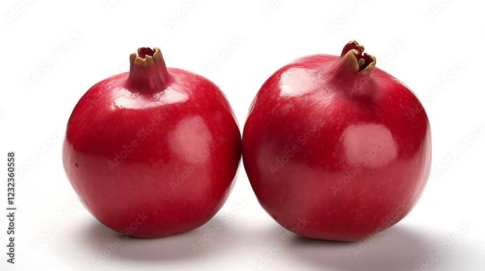 Two red pomegranates are shown side by side Two red pomegranates are shown side by side