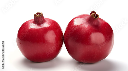 Two red pomegranates are shown side by side