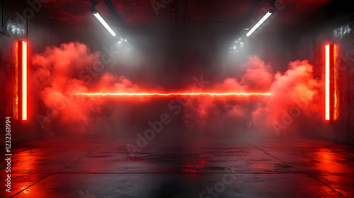 Red Smoke Fills Dark Room w...