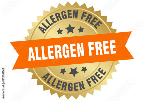 allergen free. allergen free round orange and gold label isolated on transparent background