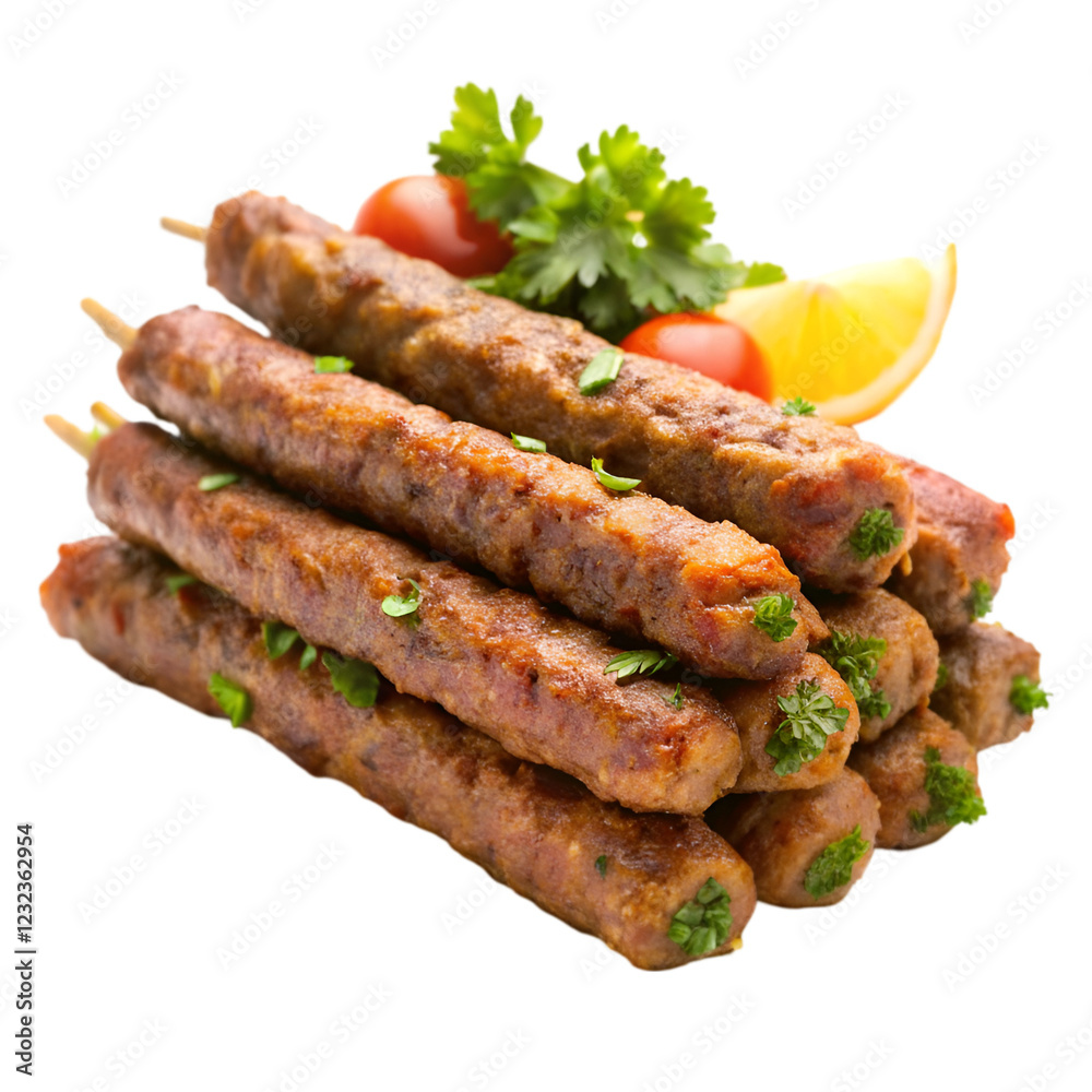 Stack of seekh kabab isolated on transparent background Stack of seekh kabab isolated on transparent background