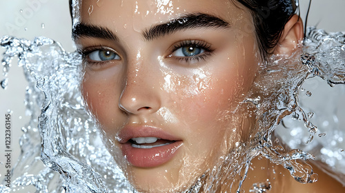 Woman's face with water spl...