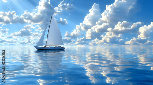 Sailboat sails on calm blue...