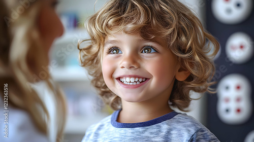 Smiling Child Looks Up with...