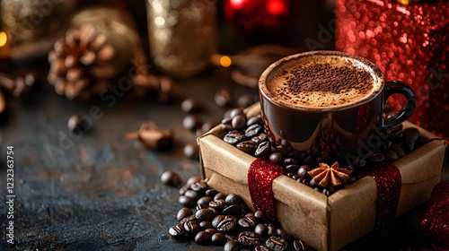 Aromatic Coffee Cup Sits on...