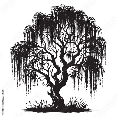 Weeping Willow Silhouette - Hand-Drawn Tree Design - Weeping Willow Vector - Weeping Willow Illustration - Minimalist Willow Silhouette - Willow Vector - Willow Digital Art
