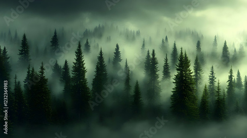 Misty Forest Scene with Pin...