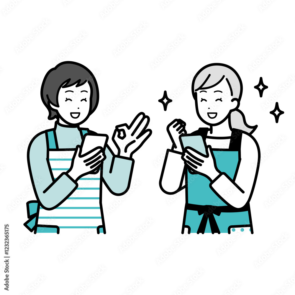 Women having a conversation while holding a cell phone.
Women having a conversation while holding a cell phone.