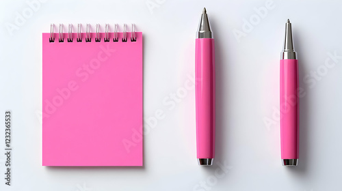 Pink notepad and two pink p...