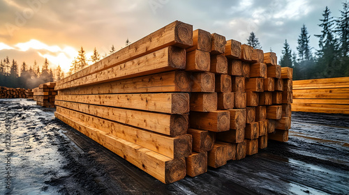 Stacked Lumber Sits Ready f...