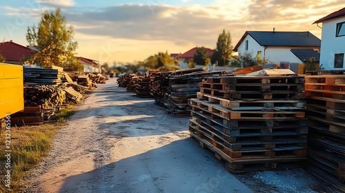 Stacks of Wooden Pallets an...