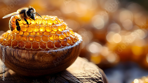 Bee Collects Golden Honey f...