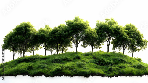 Green trees grow on a grass...
