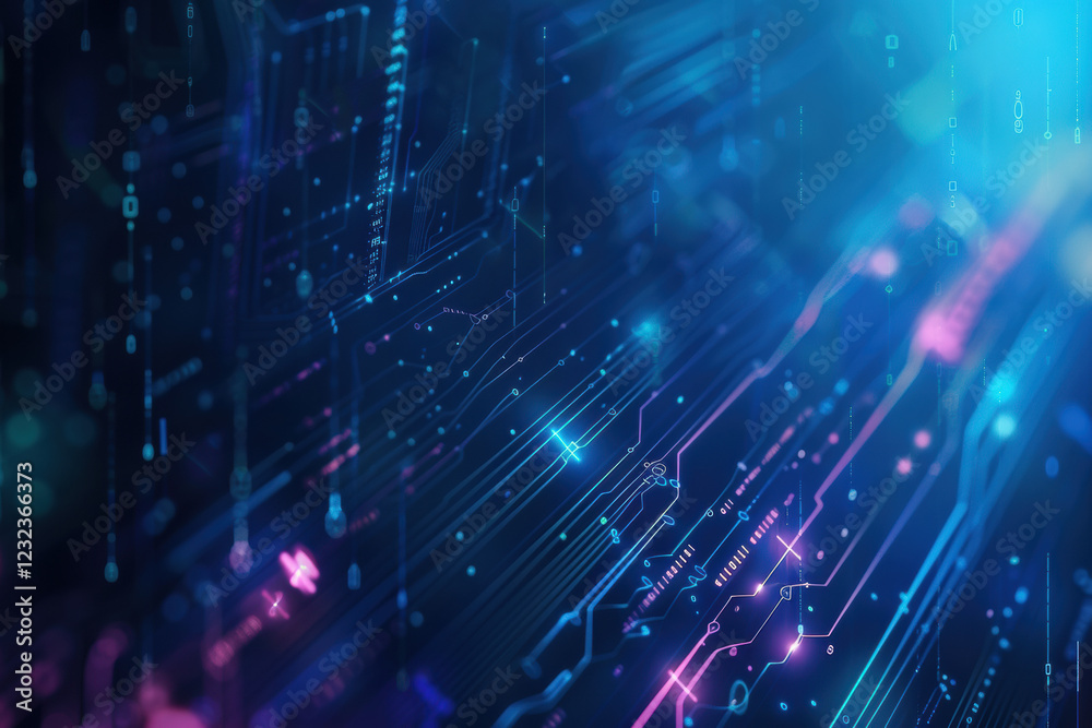Obraz premium Modern technology background featuring circuit patterns and vibrant light effects in a digital environment