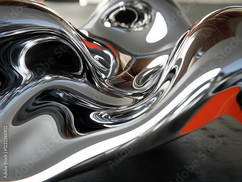 Wallpaper Mural Abstract close up of a reflective, metallic surface with swirling, liquid like forms. The dominant color is silver, with hints of orange near the Torontodigital.ca