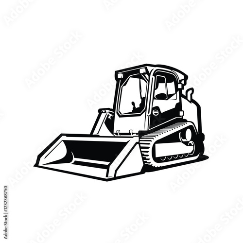 Skid Steer Track Loader Bulldozer Monochome Silhouette Vector. Best for Construction and Excavating Related Industry