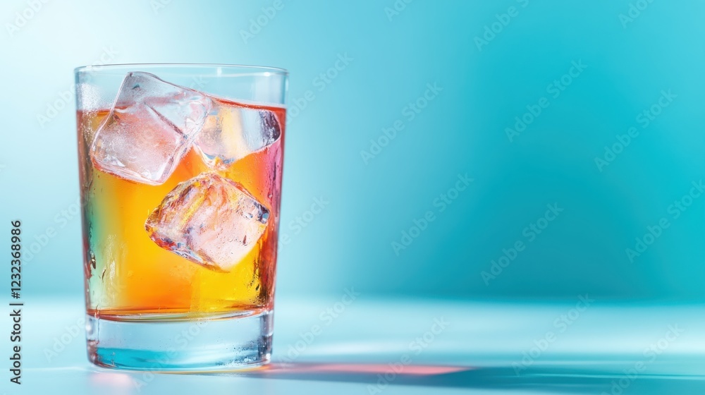 A vibrant glass filled with a refreshing drink and ice cubes, capturing the essence of coolness and relaxation on a sunny day, perfect for quenching thirst. A vibrant glass filled with a refreshing drink and ice cubes, capturing the essence of coolness and relaxation on a sunny day, perfect for quenching thirst.