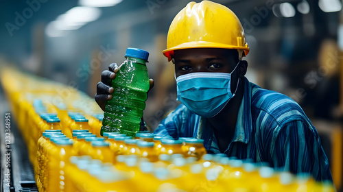Factory Worker Holds Green ...