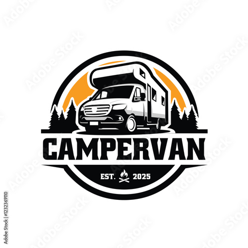 Campervan Motorhome RV Caravan Logo Vector Isolated. Best for Campsite Related Industry