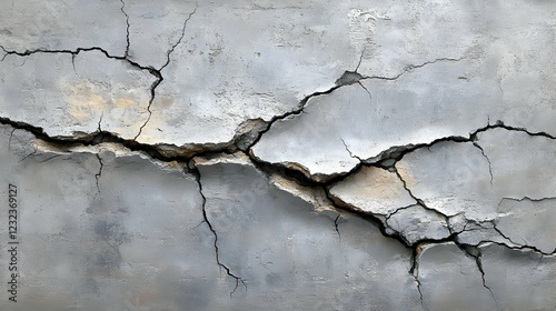 Cracked Gray Concrete Wall Shows Extensive Damage and Crumbling Texture in Close-up Photo