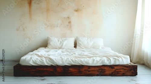 A Low Wooden Platform Bed w...