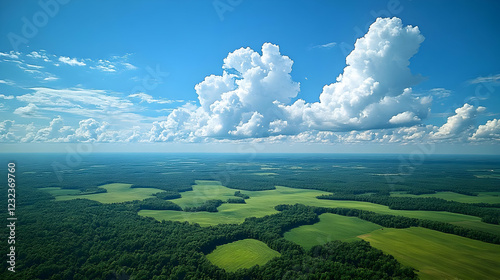 Aerial View Shows Green Fie...