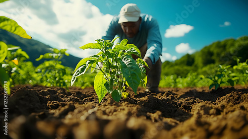 Farmer Tends to a Young Pla...