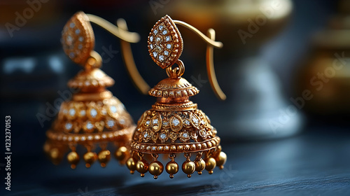 Exquisite Gold Jhumka Earri...