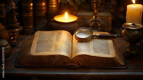 Antique Open Book with Magn...
