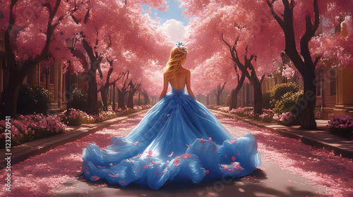 Woman in Blue Gown Walks Do...