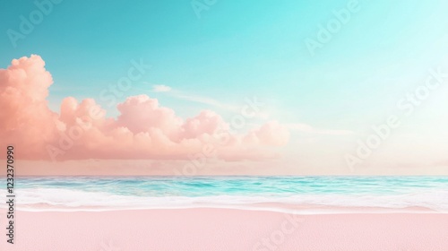 Dreamy Pastel Mist Rising Over Baby Pink Ocean and Clouds