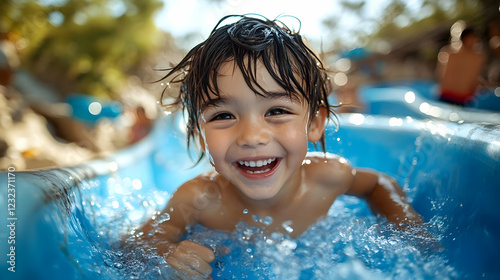 A Child Slides Down a Water...