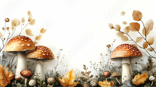 Watercolor Autumn Mushrooms...