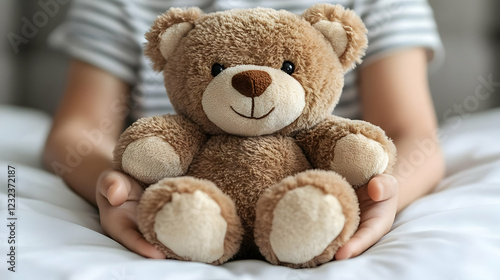 Child Holds a Cute Teddy Be...