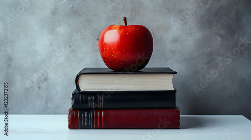 Red Apple Rests on Stacked ...